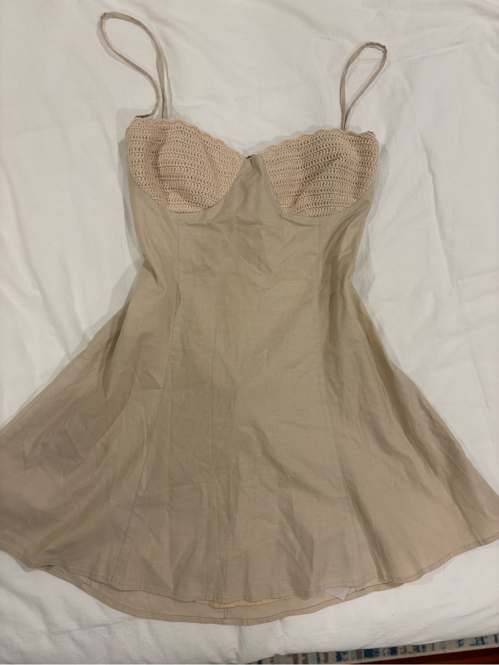 Tularosa Beige Backless Slip Dress with Crochet Cups